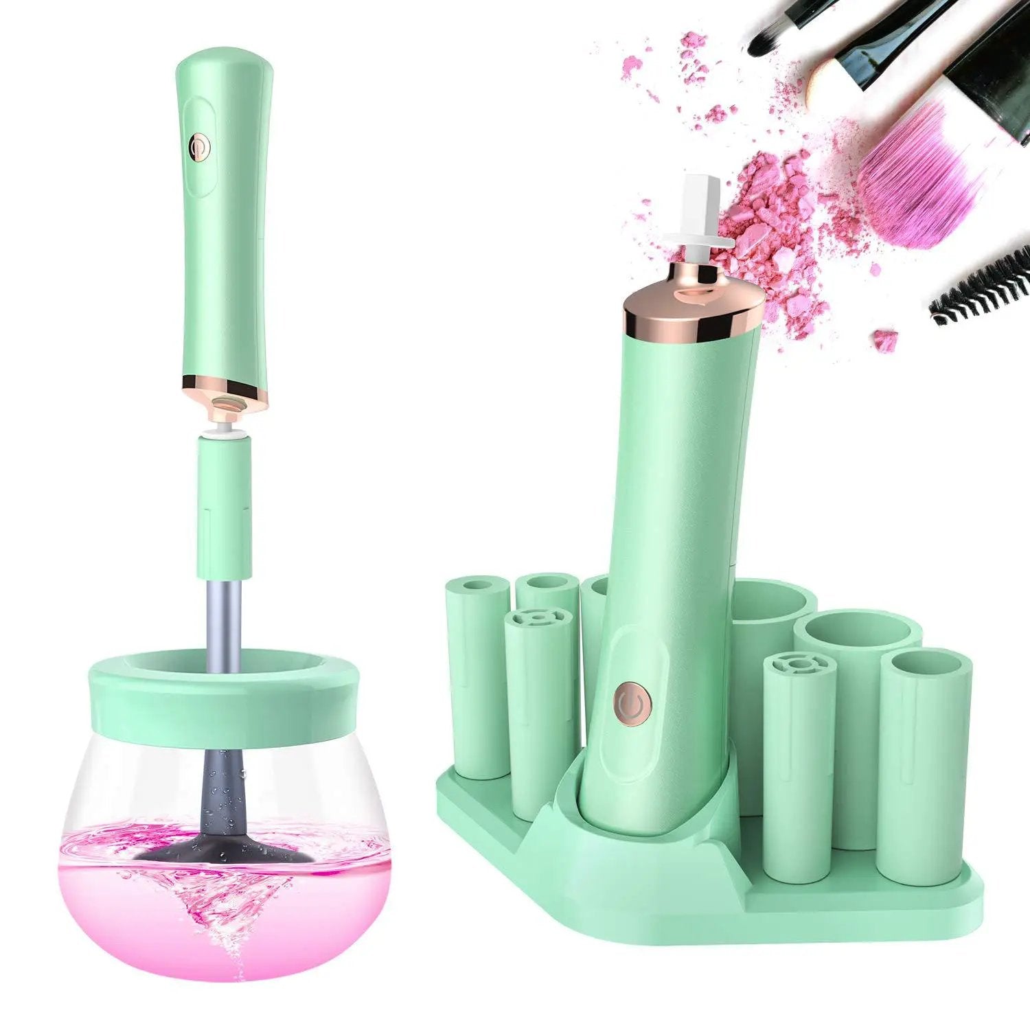 Electric Makeup Brush Cleaner Spin Dry Scrubber With Silica Gel Bristles And Plastic Handle by null
