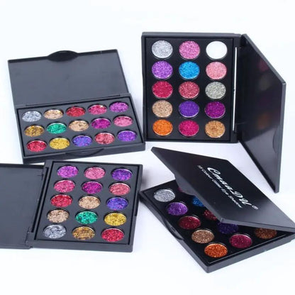 Waterproof Glitter Eyeshadow Palette Diamond Textured Pigments 15 Color Shimmer Kit for Eyes and Cheeks by null