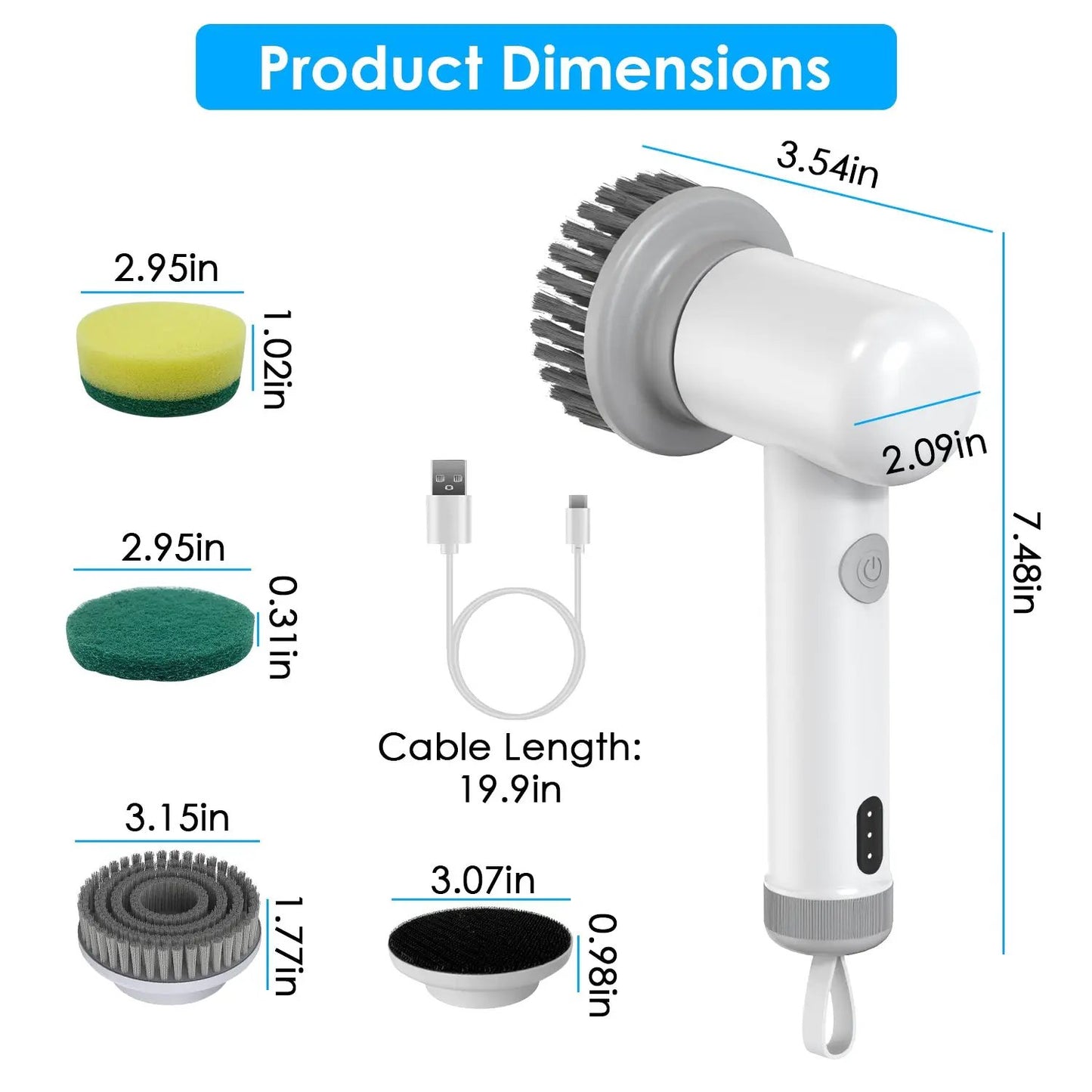 Handheld Cordless Spin Scrubber With 2 Speeds 3 Brushes Rechargeable Power For Kitchen Bathtub Sink Cleaning by null