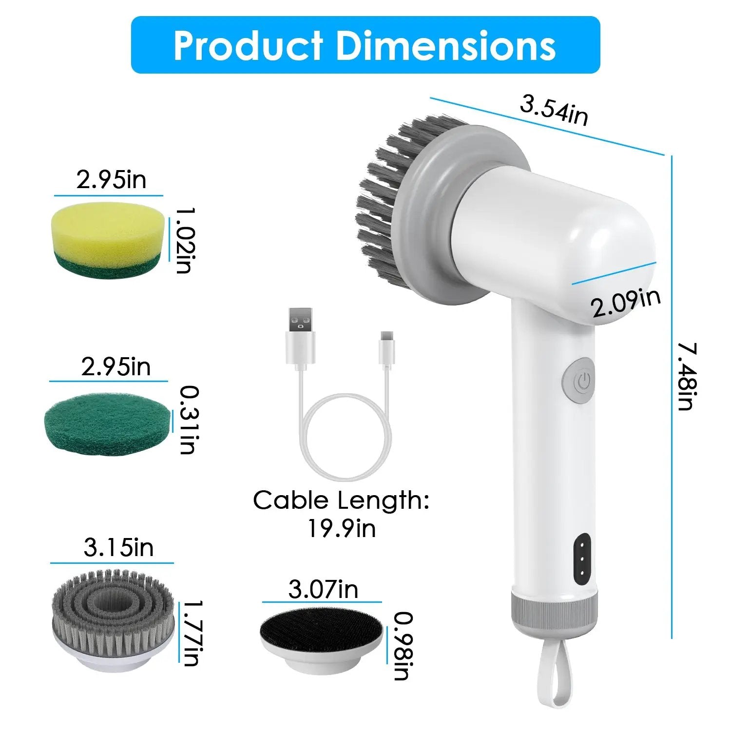 Handheld Cordless Spin Scrubber With 2 Speeds 3 Brushes Rechargeable Power For Kitchen Bathtub Sink Cleaning by null