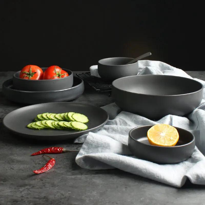 Nordic Ceramic Dinnerware Set With Deep Rice Bowl And Steak Plate New Bone China Matt Glaze Microwave Safe by null