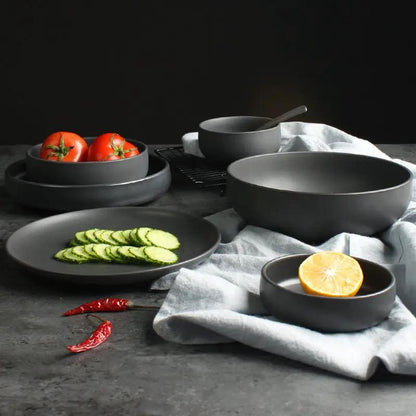 Nordic Ceramic Dinnerware Set With Deep Rice Bowl And Steak Plate New Bone China Matt Glaze Microwave Safe by null