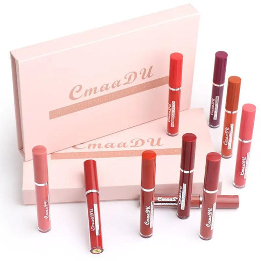 Waterproof Matte Lipstick Set 10 Piece Non Stick Long Lasting Smudge Proof Lip Colors For All Skin Tones by null