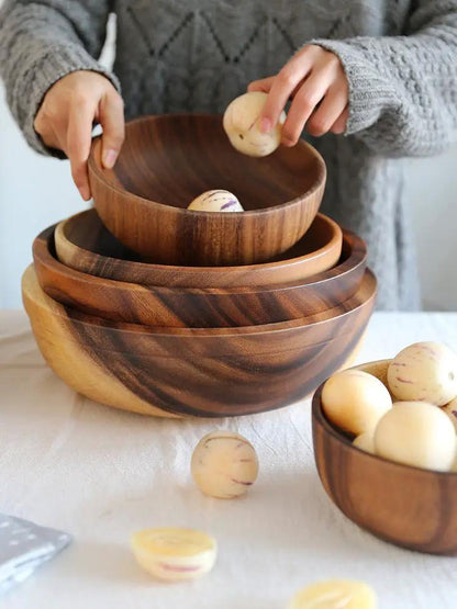 Handmade Wooden Bowl Natural Wood Kitchen Fruit Salad Bowl Japanese Style Decorative Lightweight Non Slip Heat Resistant by null