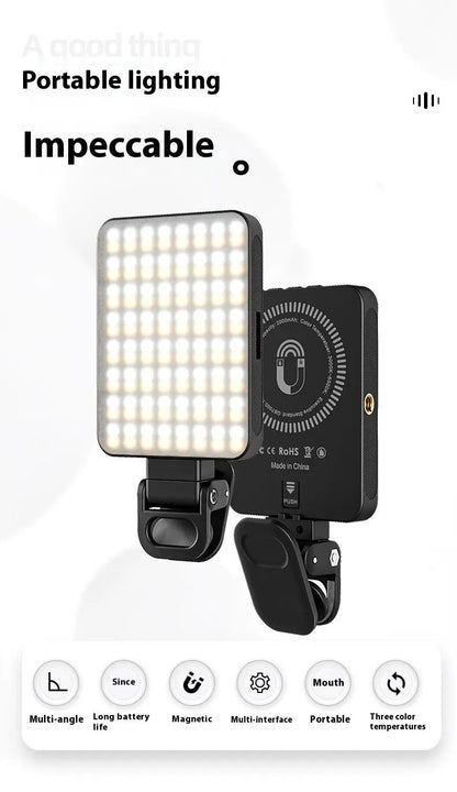 Magnetic LED Fill Light For Camera And Phone Three Color Temperature 3000K To 6500K 4W 2000mAh Battery Black by null