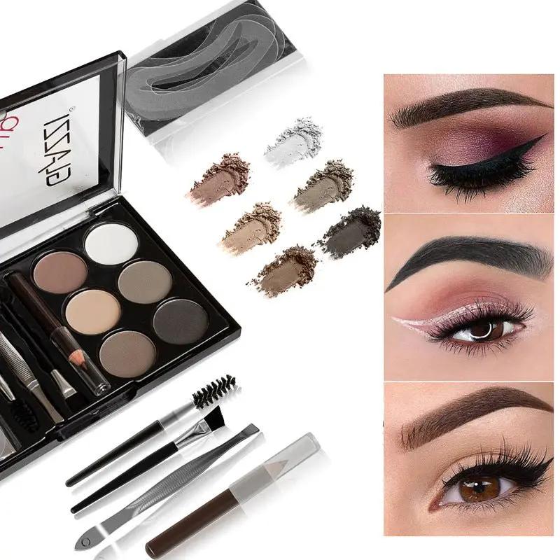 Natural Brown Eyebrow Powder Palette And Stamp Waterproof Makeup Kit For Full Shaping And Definition by null