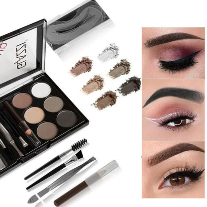 Natural Brown Eyebrow Powder Palette And Stamp Waterproof Makeup Kit For Full Shaping And Definition by null