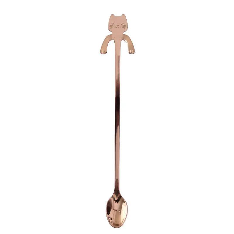 304 Stainless Steel Cat Handle Coffee Spoon With Hanging Hole Cartoon Design Colorful Options by null