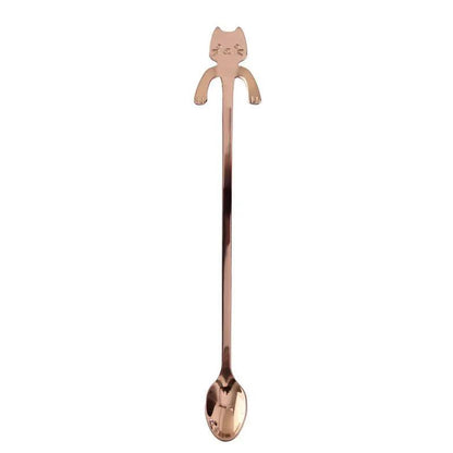 304 Stainless Steel Cat Handle Coffee Spoon With Hanging Hole Cartoon Design Colorful Options by null