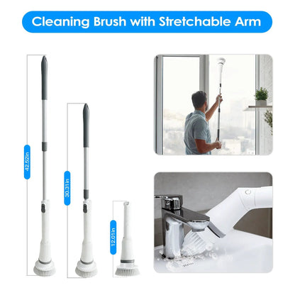 Electric Spin Scrubber Cordless Rechargeable Telescopic Cleaning Brush With 6 Replaceable Heads And Dual Speed by null