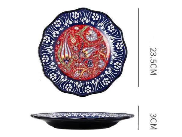 Bohemian Underglaze Ceramic Bowls Round Floral Design Artisanal Dinnerware Set For Everyday Table Decor by null