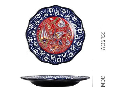 Bohemian Underglaze Ceramic Bowls Round Floral Design Artisanal Dinnerware Set For Everyday Table Decor by null