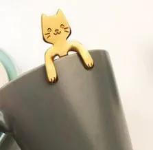 304 Stainless Steel Cat Handle Coffee Spoon With Hanging Hole Cartoon Design Colorful Options by null