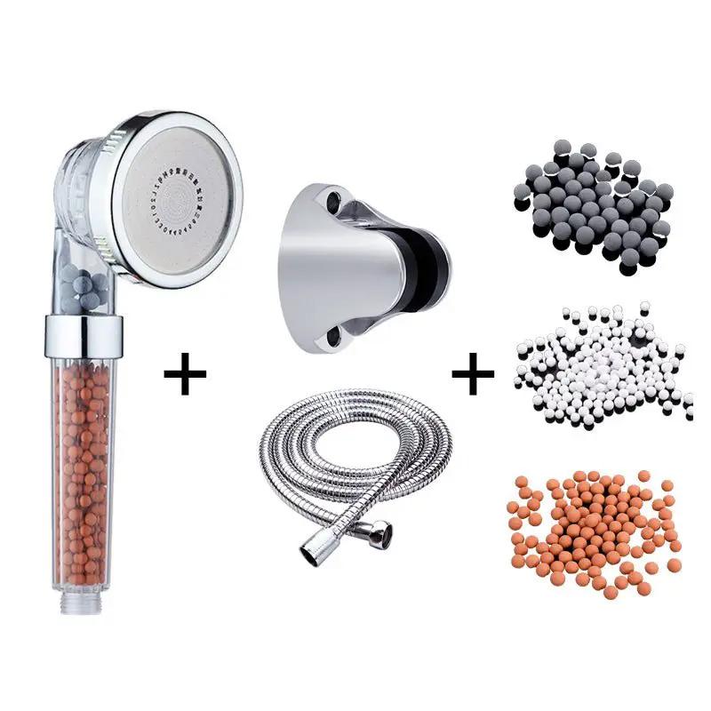 Pressurized Negative Ion Shower Head With Three Mode Water Outlet And Massage Spray by null