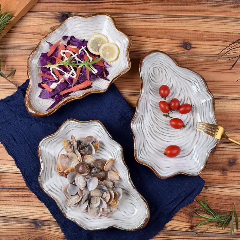 Porcelain Irregular Shaped Plate With Plain Pattern Microwavable For Hotel Restaurant Wedding Gift Japanese Korean Style by null
