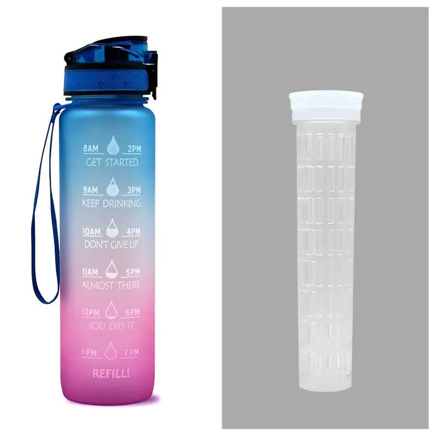Leakproof 1L Tritan Water Bottle with Time Marker - Cycling Motivational Sports Fitness Cup by null
