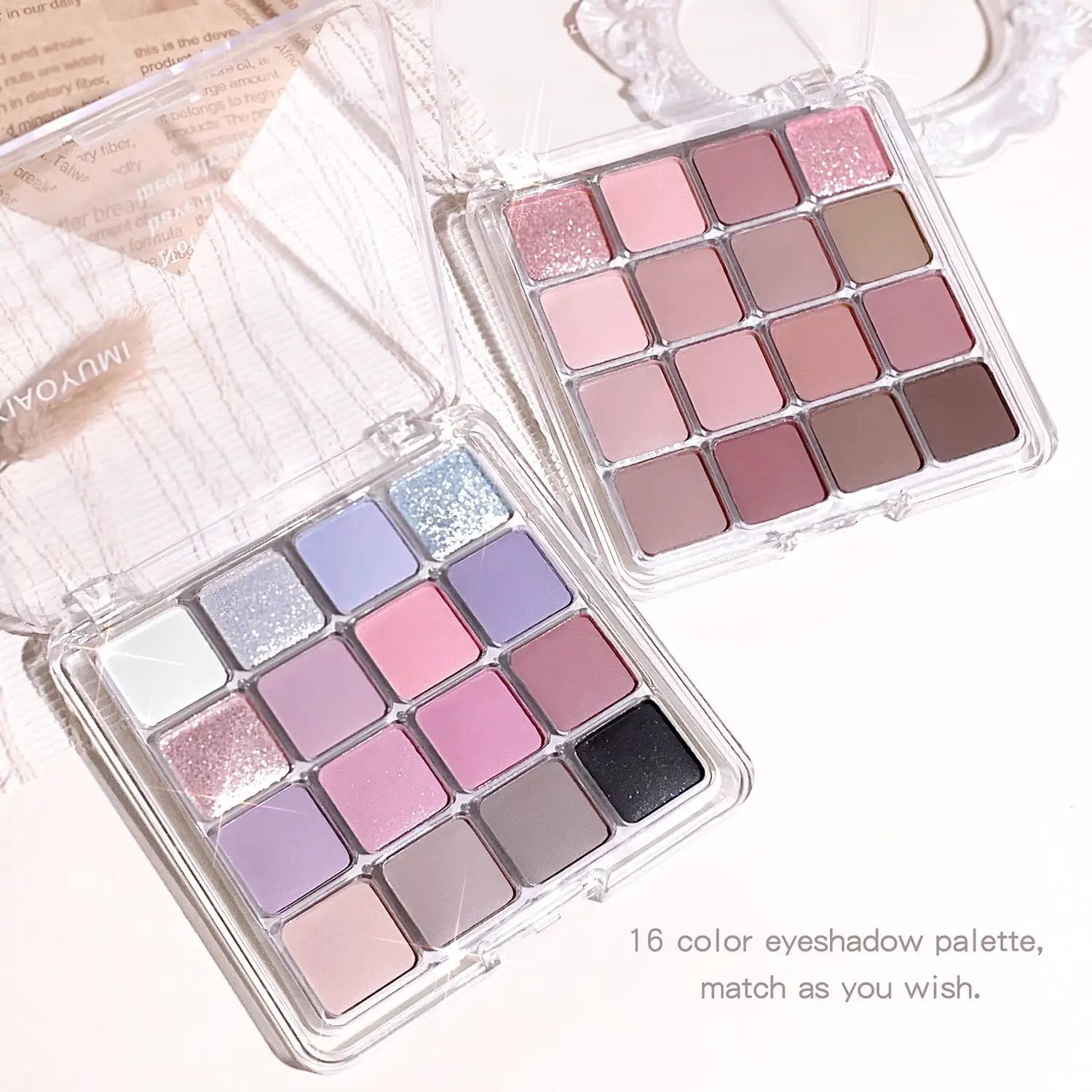 16 Color Eyeshadow Palette With Matte Pearly And Fine Shimmer Finishes Low Saturation For Day And Night Creative Looks by null