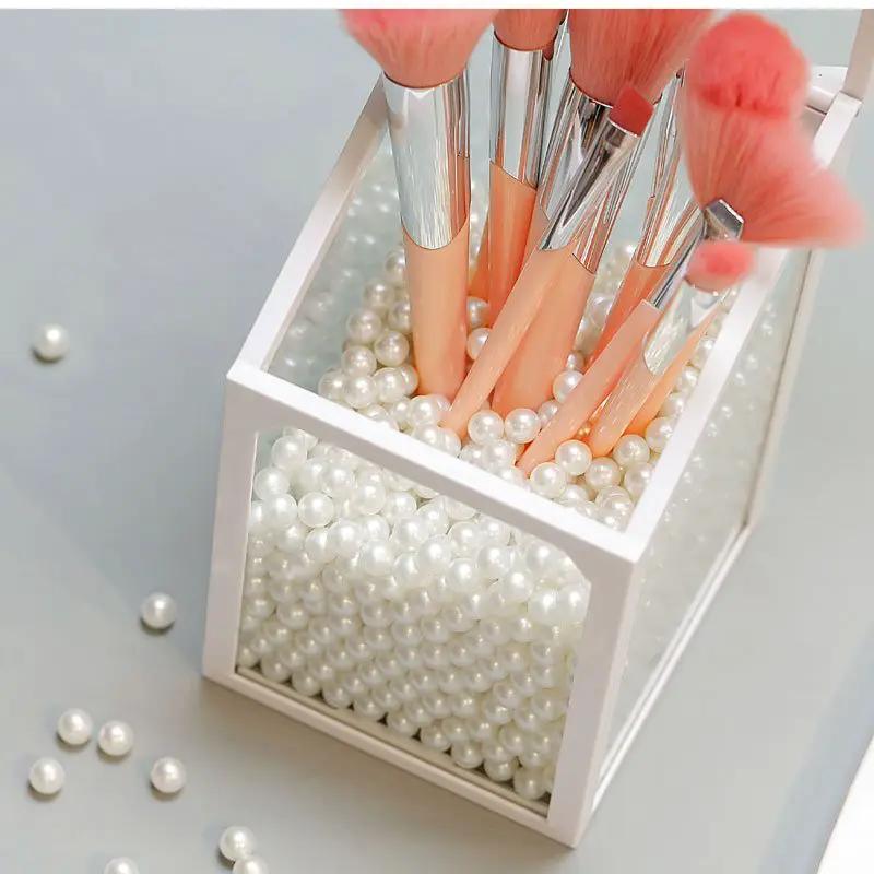 Transparent Glass Makeup Brush Holder Organizer For Vanity Table Keeps Cosmetic Brushes Neatly Stored by null