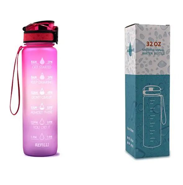 Leakproof 1L Tritan Water Bottle with Time Marker - Cycling Motivational Sports Fitness Cup by null