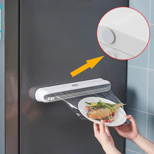 Wall Mounted Cling Film Cutter With Suction Cup Storage Box Kitchen Organizer White Modern Design by null