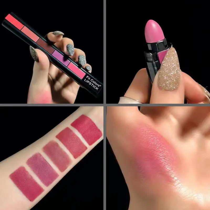 Matte 5 Color Lipstick Set Velvet Lipstick Nonstick Lip Gloss Long Lasting Waterproof Sexy Red Lipstick For All Day Wear by null