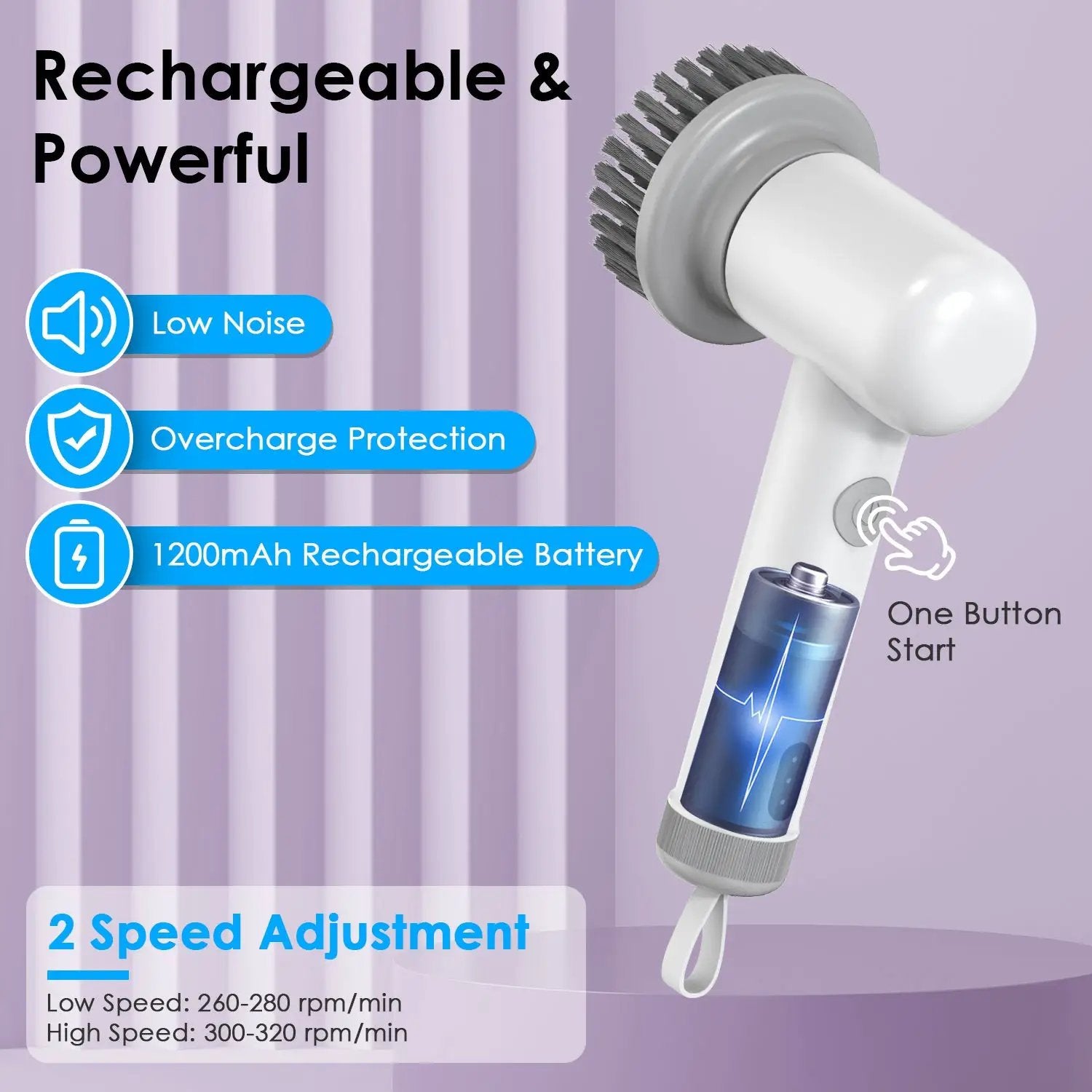 Handheld Cordless Spin Scrubber With 2 Speeds 3 Brushes Rechargeable Power For Kitchen Bathtub Sink Cleaning by null