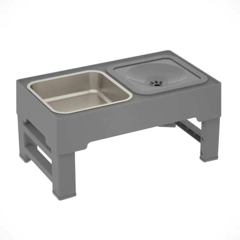 Stainless Steel Double Dog Bowls On Adjustable Height Stand Elevates Food And Water For Dogs by null