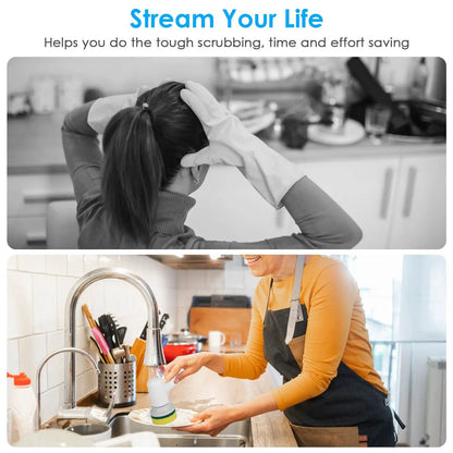 Handheld Cordless Spin Scrubber With 2 Speeds 3 Brushes Rechargeable Power For Kitchen Bathtub Sink Cleaning by null