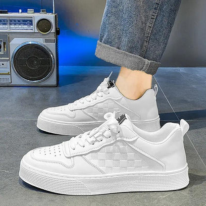 Casual Lace-up Sneakers Men Fashion Breathable Plaid Flats Shoes by Zeny Home & Beauty