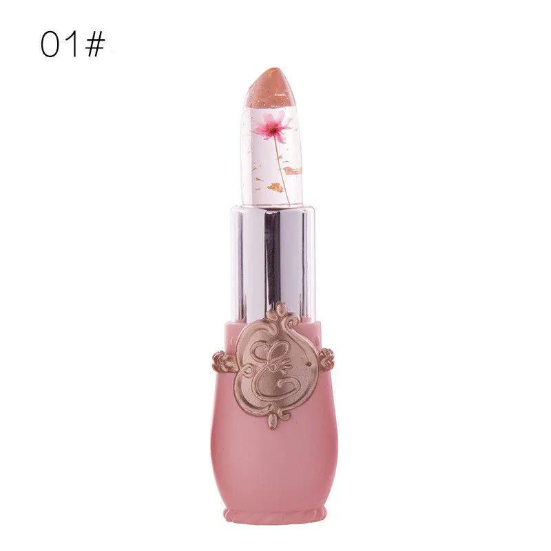 Temperature Change Lipstick With Transparent Jelly Flower Dried Flower Design Waterproof Long Lasting Color by null