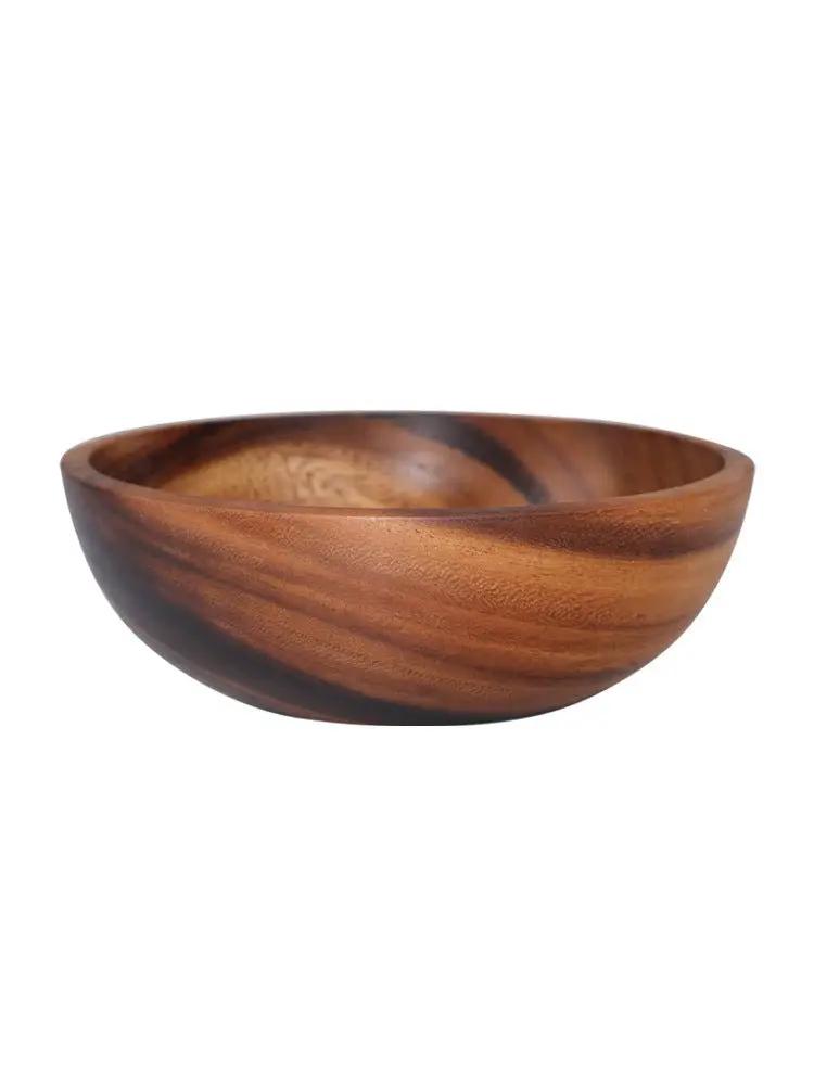 Handmade Wooden Bowl Natural Wood Kitchen Fruit Salad Bowl Japanese Style Decorative Lightweight Non Slip Heat Resistant by null