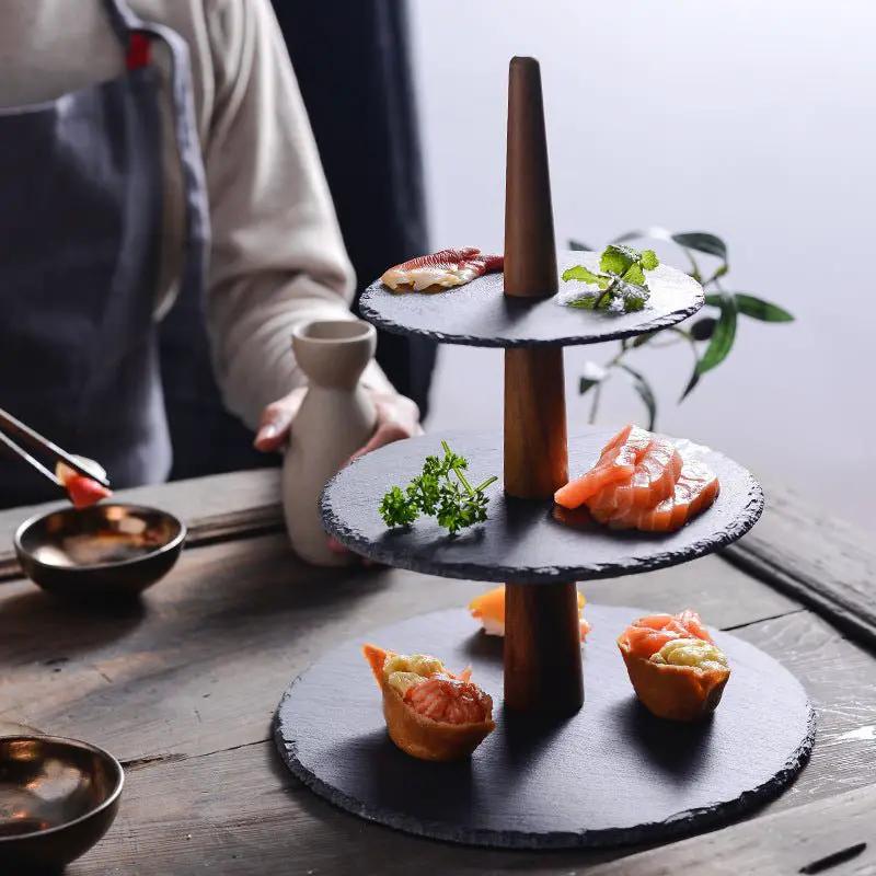 Wood Dinner Plate Multi Layer Cake Plate Round Disk Japanese And Korean Style For Hotel And Coffee Service by null