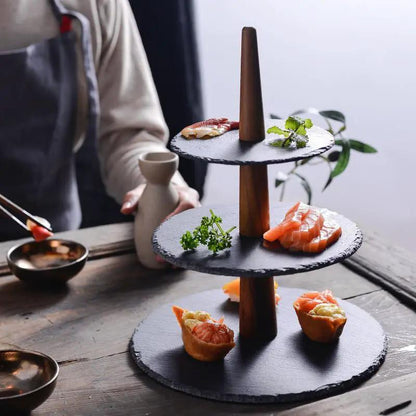 Wood Dinner Plate Multi Layer Cake Plate Round Disk Japanese And Korean Style For Hotel And Coffee Service by null