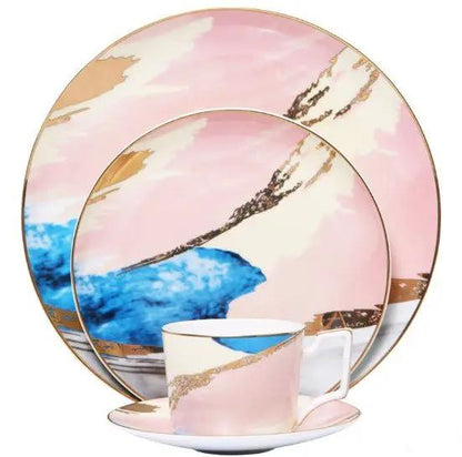 Watercolor Porcelain Dessert Plates With Gold Edge Trim For Elegant Table Setting And Fine Dining by null