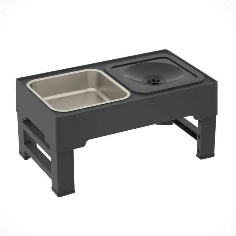 Stainless Steel Double Dog Bowls On Adjustable Height Stand Elevates Food And Water For Dogs by null