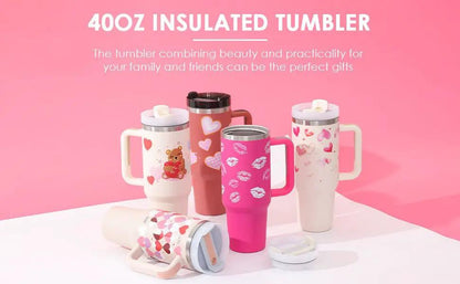 40 Oz Stainless Steel Insulated Tumbler With Handle Travel Coffee Cup For Office And Gym by null