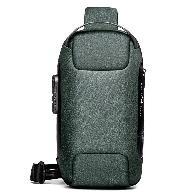 Canvas Chest Bag For Men Shoulder Bag With Zipper Closure Medium Size Mobile Phone And Certificate Pockets by null