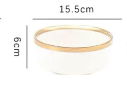 Porcelain Wedding Gifts Set Platinum Bowls And Plates With Gold Trim 4.5 Inch Bowl And 8 Inch Shallow And Deep Dishes by null