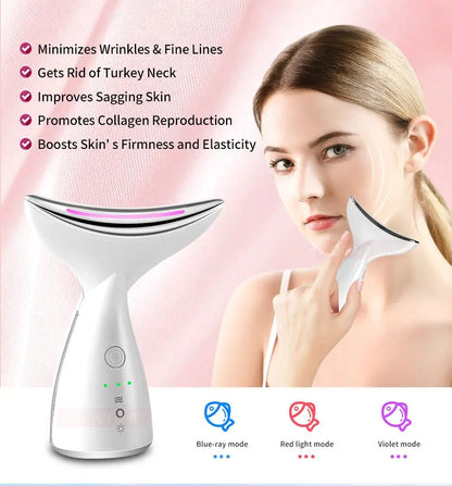 EMS Microcurrent Neck And Face Beauty Device With 3 Color LED Photon Therapy For Skin Tightening And Double Chin Reduction by null