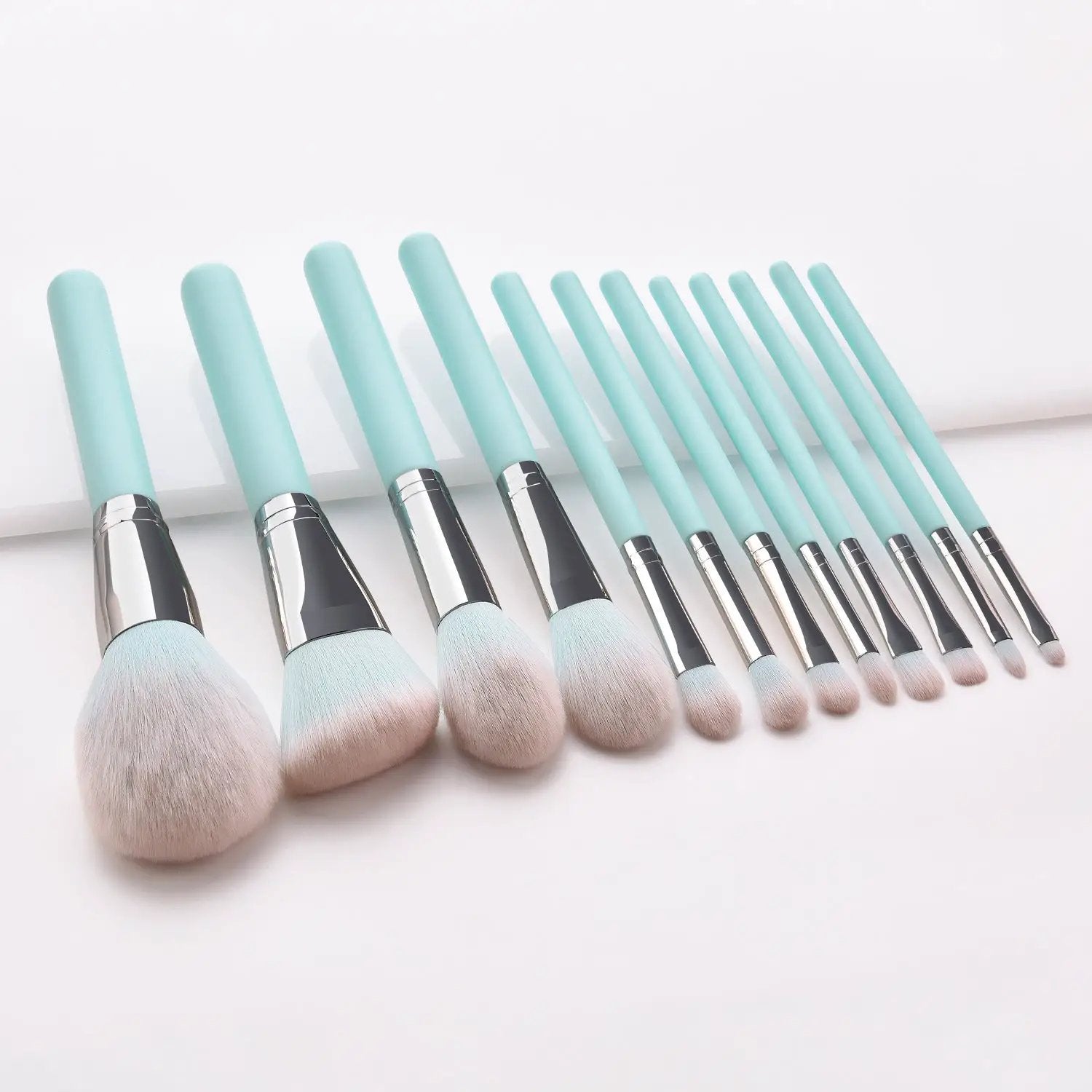 Set of 12 Sky Blue Cosmetic Brushes by null