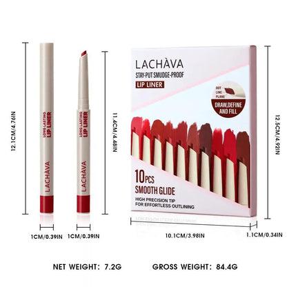 10 Color Long Lasting Lip Liner And Lip Color Set Waterproof For Precise Definition And Color Correction by null