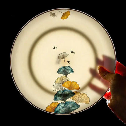 Nordic Style Porcelain Dinner Plates Set Ceramic Round Plates With Plants And Flowers Design by null