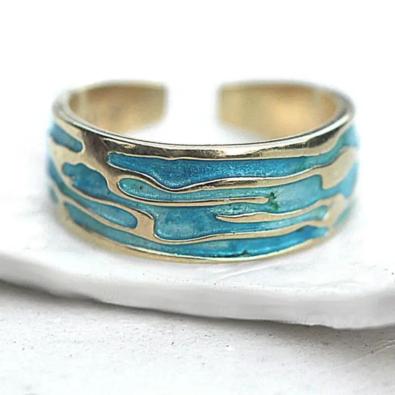 Drop Oil Blue Ocean Open Ring Fashion Women's Bracelet Ring by Zeny Home & Beauty