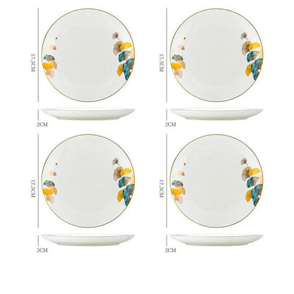 Nordic Style Porcelain Dinner Plates Set Ceramic Round Plates With Plants And Flowers Design by null