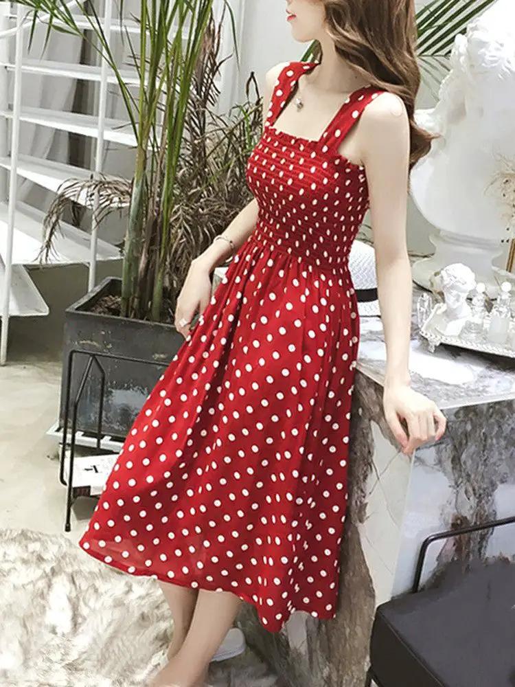 Off Shoulder Polka Dot Womens Slip Dress Boho Chic Mid Length Silhouette For Modern Wardrobe by null