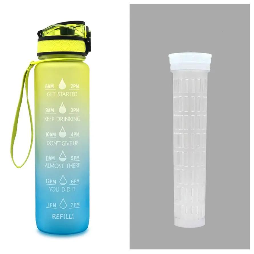 Leakproof 1L Tritan Water Bottle with Time Marker - Cycling Motivational Sports Fitness Cup by null