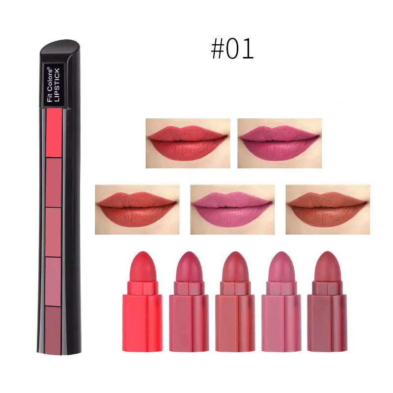 Matte 5 Color Lipstick Set Velvet Lipstick Nonstick Lip Gloss Long Lasting Waterproof Sexy Red Lipstick For All Day Wear by null