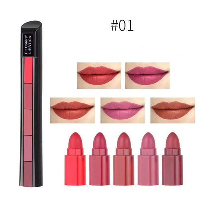 Matte 5 Color Lipstick Set Velvet Lipstick Nonstick Lip Gloss Long Lasting Waterproof Sexy Red Lipstick For All Day Wear by null
