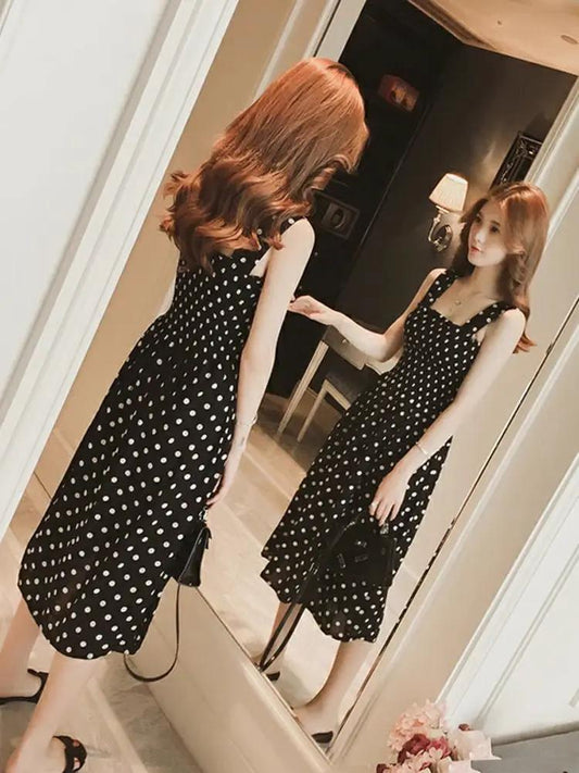Off Shoulder Polka Dot Womens Slip Dress Boho Chic Mid Length Silhouette For Modern Wardrobe by null