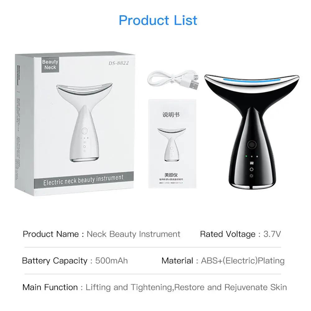 EMS Microcurrent Neck And Face Beauty Device With 3 Color LED Photon Therapy For Skin Tightening And Double Chin Reduction by null